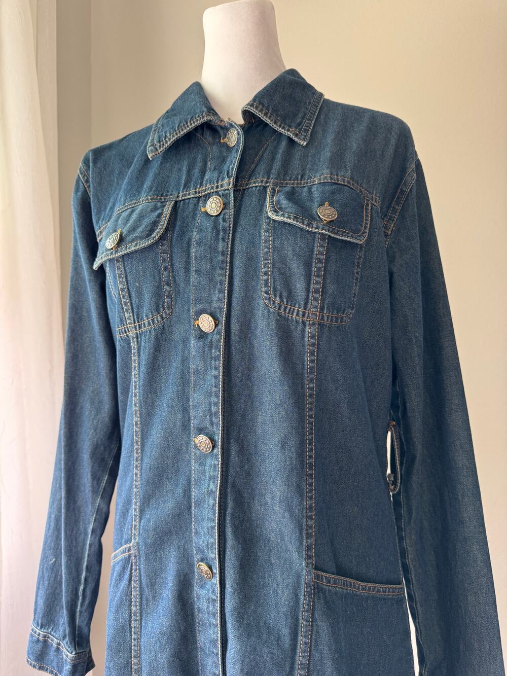 Dizzy Lizzy Dark Wash Denim Long Sleeve Collared Button Down Shirt